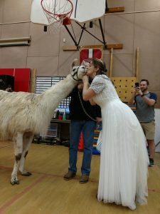 Mrs. Bennett giving Bailey the Llama a kiss
